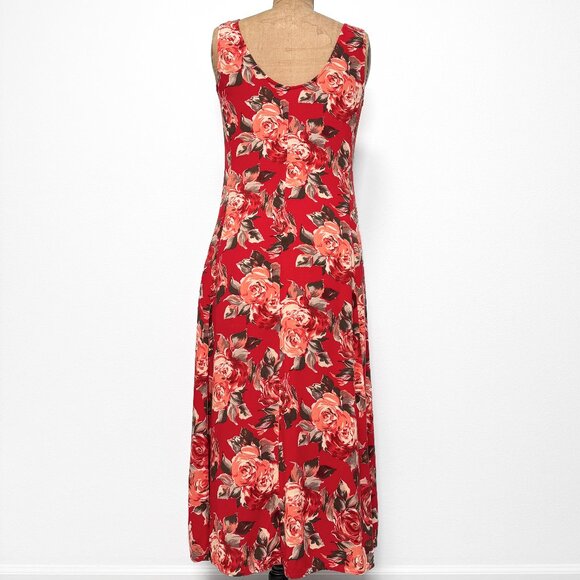 Vintage 90s Express Red Floral Sleeveless Maxi Dress Size 9/10 Medium - Picture 6 of 15